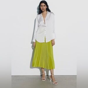 Zara limited edition neon green pleated midi skirt
